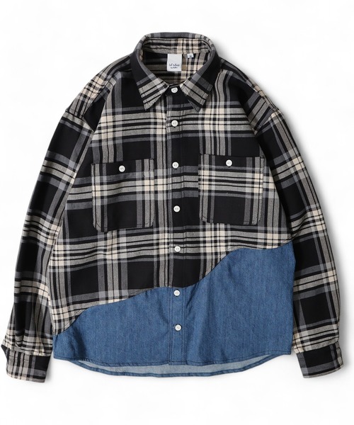 【セール】ヘビーツイルチェック×デニム切替シャツ（シャツ/ブラウス）｜FUNALIVE（ファンアライブ）