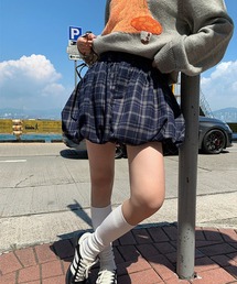 インナーパンツ付きチェックバルーンフレアミニスカート