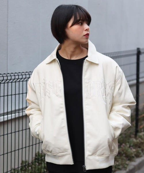 セール】フロントロゴ刺繍フェイクレザースタジャン メンズ レディース
