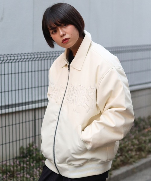 セール】フロントロゴ刺繍フェイクレザースタジャン メンズ レディース