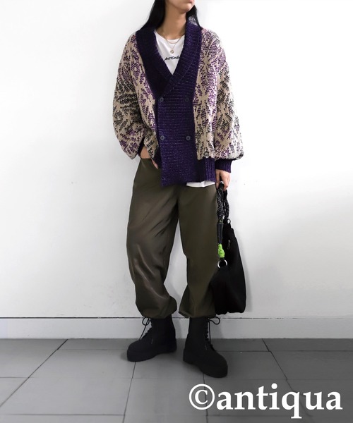 和柄ダブルカーディガン（ニット/セーター）｜antiqua（アンティカ）