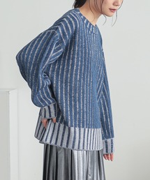 二重臼配色リブ編みニット