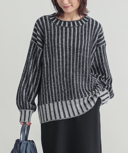 セール】『二重臼配色リブ編みニット』（ニット/セーター）｜n'OrLABEL