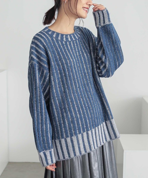 セール】『二重臼配色リブ編みニット』（ニット/セーター）｜n'OrLABEL