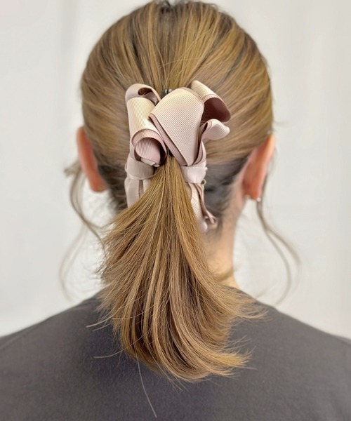 セール】グログラン配色リボンバナナクリップ（バレッタ/ヘアクリップ