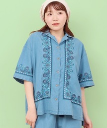 Rico ライトデニムペイズリー刺繍シャツ