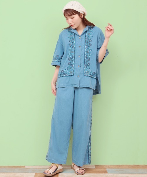 Rico ライトデニムペイズリー刺繍シャツ（シャツ/ブラウス