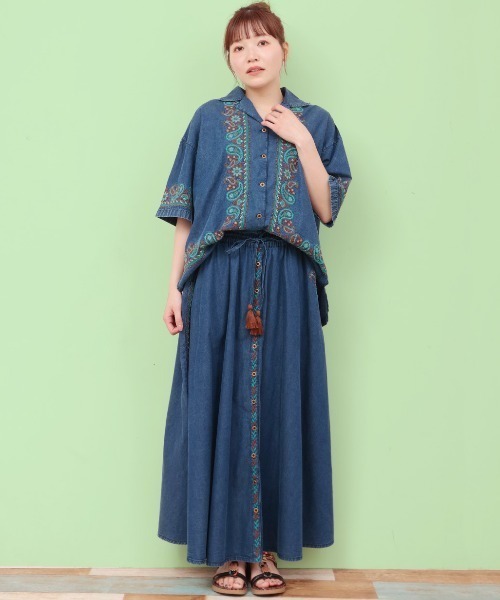 チチカカ(チチカカ)の「Rico ライトデニムペイズリー刺繍シャツ(シャツ/ブラウス・レディース・ブルー/オフホワイト/インディゴブルー・FREE)」の7枚目の写真
