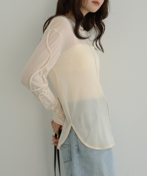Freesia by andme(フリージアバイアンドミー)の「ニュアンスウェーブ刺繍シアー2wayトップス(Tシャツ/カットソー・レディース・チャコールグレー/アイボリー/ブラック・FREE)」の11枚目の写真