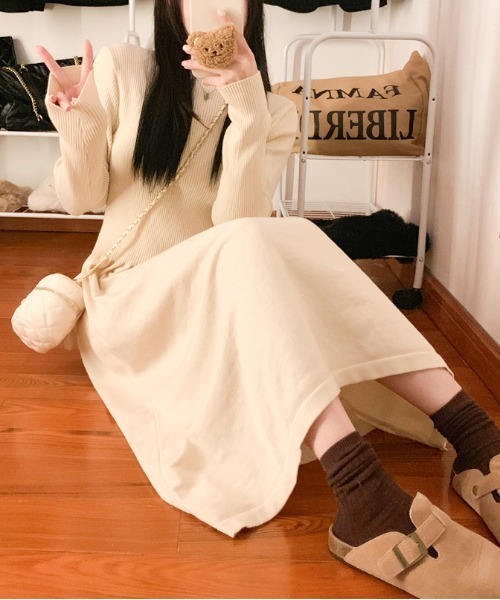 Per sist ence（パーシエンス）の「コンビネーションニットワンピース（ワンピース・レディース・ブラウン/ベージュ/グレー/ブラック・FREE）」の16枚目の写真