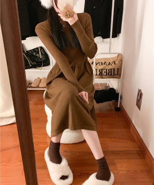 Per sist ence（パーシエンス）の「コンビネーションニットワンピース（ワンピース・レディース・ブラウン/ベージュ/グレー/ブラック・FREE）」の12枚目の写真