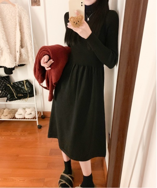 Per sist ence（パーシエンス）の「コンビネーションニットワンピース（ワンピース・レディース・ブラウン/ベージュ/グレー/ブラック・FREE）」の8枚目の写真