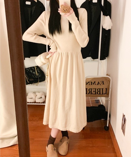 Per sist ence（パーシエンス）の「コンビネーションニットワンピース（ワンピース・レディース・ブラウン/ベージュ/グレー/ブラック・FREE）」の18枚目の写真