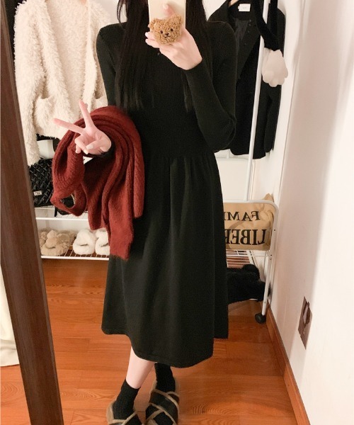 Per sist ence（パーシエンス）の「コンビネーションニットワンピース（ワンピース・レディース・ブラウン/ベージュ/グレー/ブラック・FREE）」の9枚目の写真