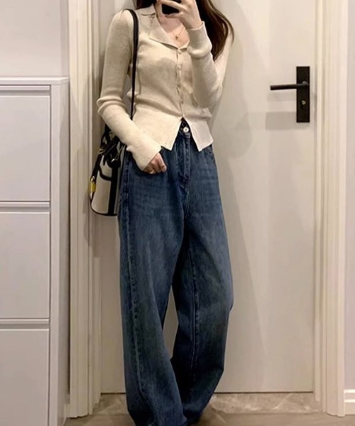 SHEPP(シープ)の「襟付きニットカーデ(ニット/セーター・レディース・グレー/アイボリー/ベージュ・F)」の5枚目の写真