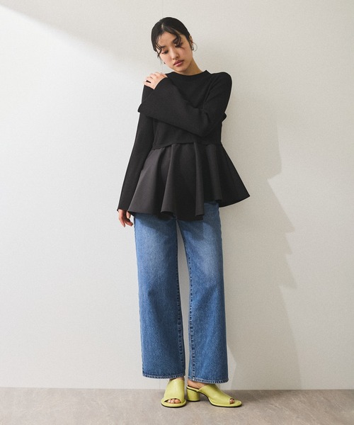 ADAM ET ROPE'（アダムエロペ）の「【再入荷】・【サステナブル】ペプラムコンビニットプルオーバー（ニット/セーター・レディース・オフホワイト/ブラック・FREE）」の15枚目の写真