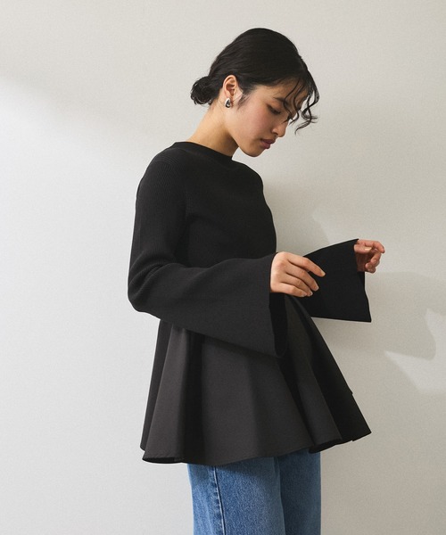 ADAM ET ROPE'（アダムエロペ）の「【再入荷】・【サステナブル】ペプラムコンビニットプルオーバー（ニット/セーター・レディース・オフホワイト/ブラック・FREE）」の18枚目の写真
