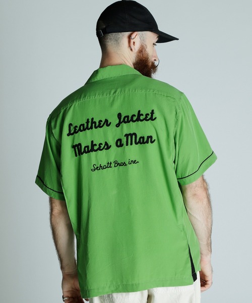 schott（ショット）の「Schott/ショット/BOWLING SS SHIRT'LEATHER JACKET MAKES A MAN'/半袖 刺繍 ボーリングシャツ（シャツ/ブラウス・メンズ・ブラック/ネイビー/ライトグリーン・M/2XL/XL/L）」の10枚目の写真