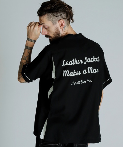 schott（ショット）の「Schott/ショット/BOWLING SS SHIRT'LEATHER JACKET MAKES A MAN'/半袖 刺繍 ボーリングシャツ（シャツ/ブラウス・メンズ・ブラック/ネイビー/ライトグリーン・M/2XL/XL/L）」の8枚目の写真