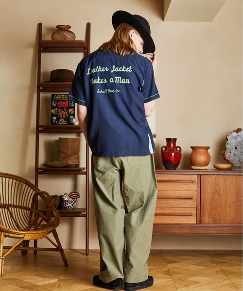 schott（ショット）の「Schott/ショット/BOWLING SS SHIRT'LEATHER JACKET MAKES A MAN'/半袖 刺繍 ボーリングシャツ（シャツ/ブラウス・メンズ・ブラック/ネイビー/ライトグリーン・M/2XL/XL/L）」の5枚目の写真