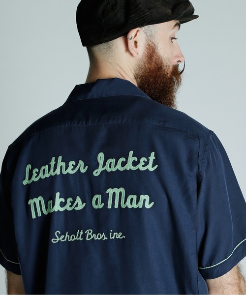 schott（ショット）の「Schott/ショット/BOWLING SS SHIRT'LEATHER JACKET MAKES A MAN'/半袖 刺繍 ボーリングシャツ（シャツ/ブラウス・メンズ・ブラック/ネイビー/ライトグリーン・M/2XL/XL/L）」の7枚目の写真