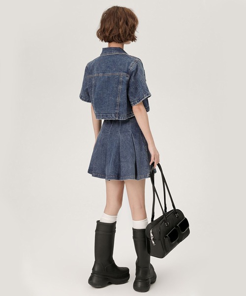 c.u.l(シーユーエル)の「プリーツ デニム キャミソールミニワンピース GH25s012 【Girlyhalo】(ワンピース・レディース・ブルー・L/M/S)」の5枚目の写真