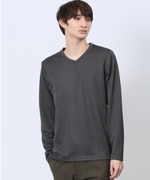 m.f.editorial（エムエフエディトリアル）の「【ウォッシャブル】m.f.エディトリアル メンズ ジオメトリックジャガード Vネック長袖Tシャツ（Tシャツ/カットソー）」