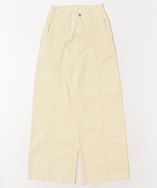 WORLD WIDE LOVE!(ワールドワイドラブ)の「フロントステッチワイドパンツ(デニムパンツ・レディース・サックスブルー/ラベンダー/レモンイエロー・1)」の5枚目の写真