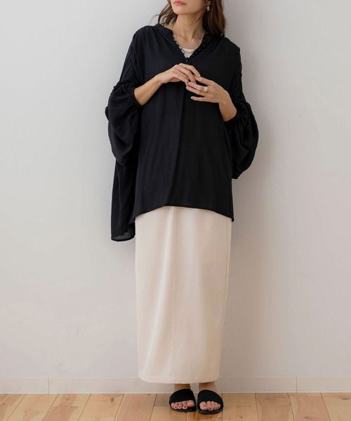 NOAHL（ノアル）の「【NOAHL】くるみボタン楊柳ボリュームブラウス（シャツ/ブラウス・レディース・アイボリー/ブラック・FREE）」の9枚目の写真