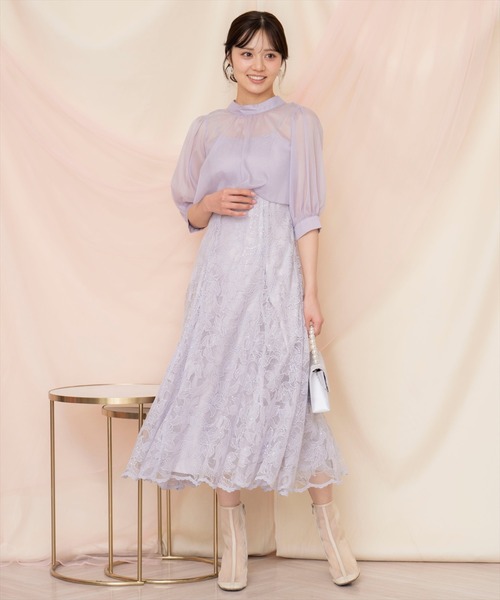 WILLSELECTION(ウィルセレクション)の「バッククロスブラウス×スパンコールレースワンピース(ドレス・レディース・ベージュ/ラベンダー/ピンク/ブラック・FREE)」の22枚目の写真