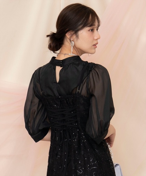 WILLSELECTION(ウィルセレクション)の「バッククロスブラウス×スパンコールレースワンピース(ドレス・レディース・ベージュ/ラベンダー/ピンク/ブラック・FREE)」の14枚目の写真