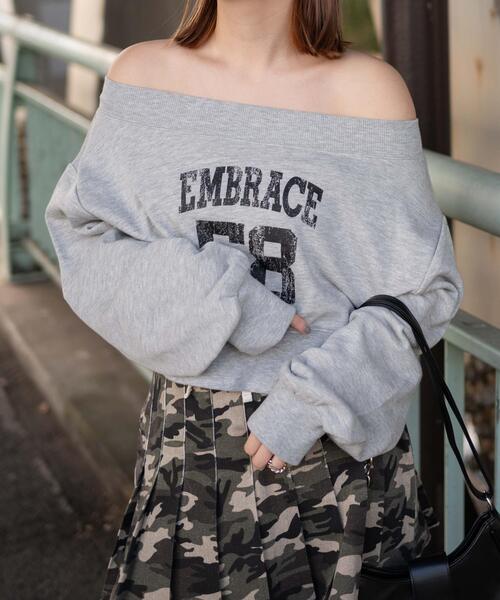 WEGO（ウィゴー）の「WEGO/オフショルショートスウェット（スウェット・レディース・ホワイト/杢グレー・FREE）」の5枚目の写真