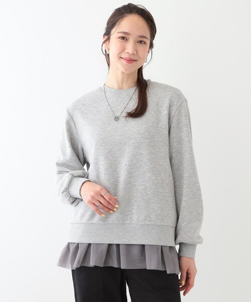 SHOO・LA・RUE(シューラルー)の「◆【洗える/S-LL】一枚でサマ見え 裾チュールレイヤードスウェット(Tシャツ/カットソー・レディース・グレー/チャコールグレー/グリーン系・01/02/03/04)」の8枚目の写真
