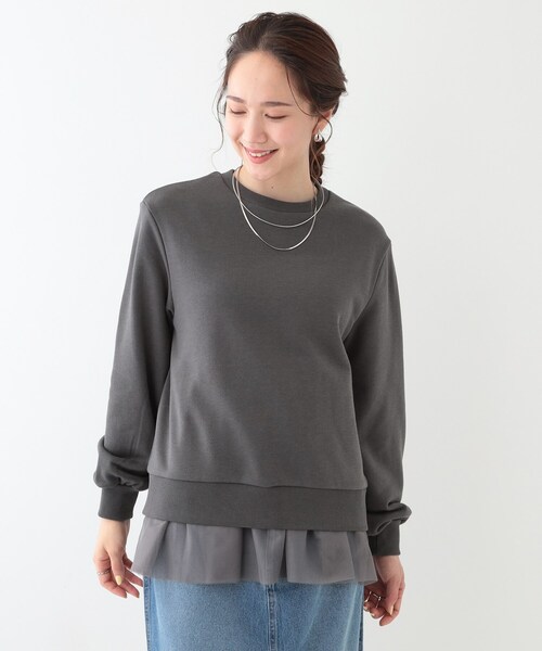 SHOO・LA・RUE(シューラルー)の「◆【洗える/S-LL】一枚でサマ見え 裾チュールレイヤードスウェット(Tシャツ/カットソー・レディース・グレー/チャコールグレー/グリーン系・01/02/03/04)」の12枚目の写真