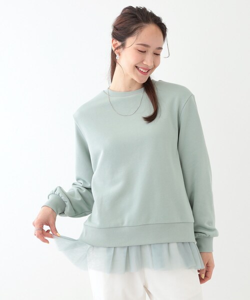 SHOO・LA・RUE(シューラルー)の「◆【洗える/S-LL】一枚でサマ見え 裾チュールレイヤードスウェット(Tシャツ/カットソー・レディース・グレー/チャコールグレー/グリーン系・01/02/03/04)」の16枚目の写真