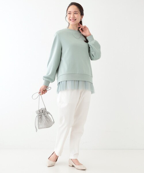 SHOO・LA・RUE(シューラルー)の「◆【洗える/S-LL】一枚でサマ見え 裾チュールレイヤードスウェット(Tシャツ/カットソー・レディース・グレー/チャコールグレー/グリーン系・01/02/03/04)」の18枚目の写真