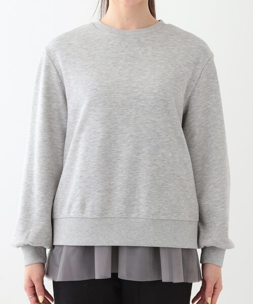 SHOO・LA・RUE(シューラルー)の「◆【洗える/S-LL】一枚でサマ見え 裾チュールレイヤードスウェット(Tシャツ/カットソー・レディース・グレー/チャコールグレー/グリーン系・01/02/03/04)」の5枚目の写真