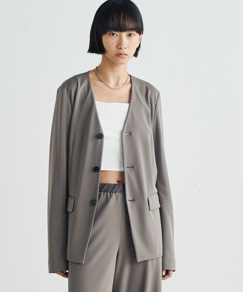 セール】カルゼジャージー ノーカラージャケット（ノーカラー