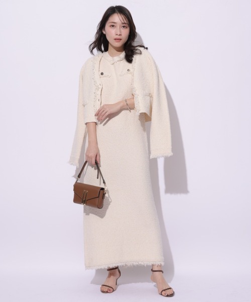 【完売品】 Apuweiser-riche ツイード フリンジ コート ホワイト 完売品】 Apuweiser-riche ツイード フリンジ コート ホワイト