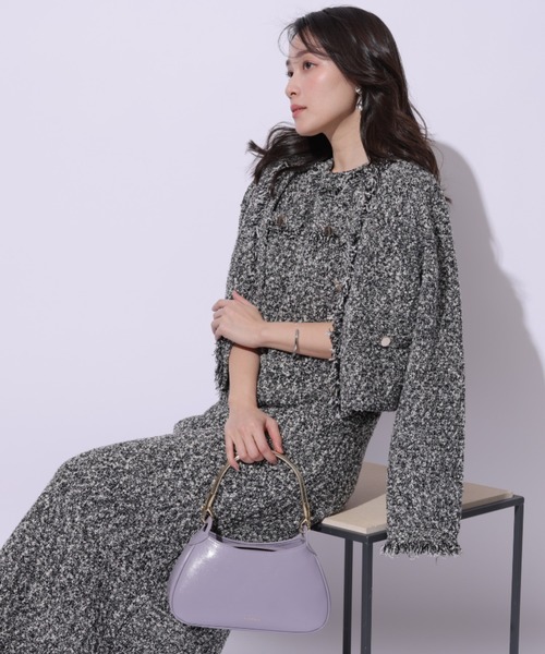 新作 アプワイザーリッシェ フリンジツイードニットジャケット Apuweiser-riche（アプワイザーリッシェ）の「ツイードニット