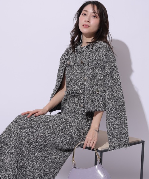 新品♪アプワイザーリッシェ フリンジツイードニットジャケット ネイビー 紺 M 新品♪アプワイザーリッシェ フリンジツイードニットジャケット