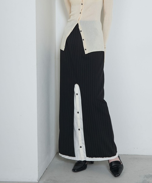 ストライプ タイトスカート le ELMi スカート Front slit stripe tight skirt / フロント