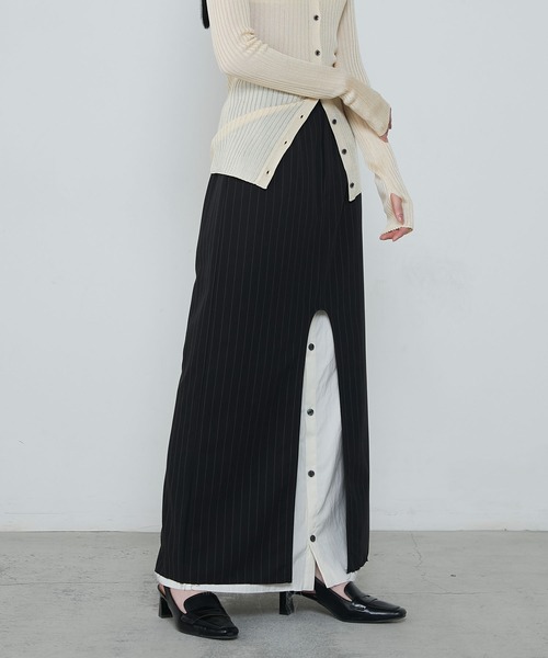 【PRADA】ストライプ スリット ミディスカート☆SALE中♪ セール】Front slit stripe tight skirt / フロントスリット