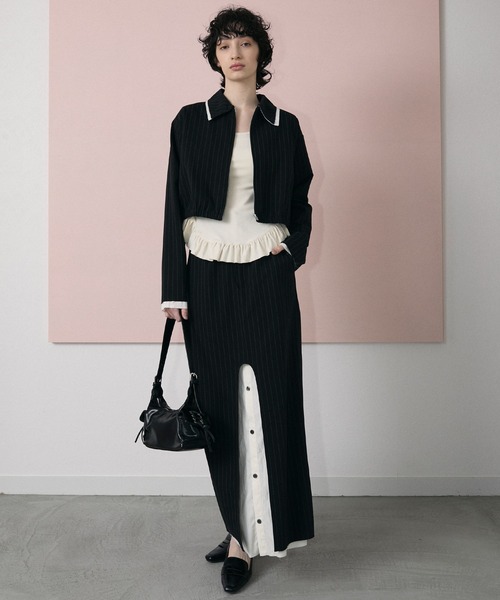 セール】Front slit stripe tight skirt / フロントスリット