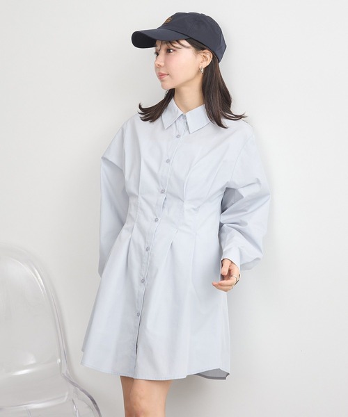 earth music&ecology（アースミュージックアンドエコロジー）の「ウエストタックシャツミニワンピース（シャツワンピース・レディース・オフホワイト/サックスブルー/イエロー・FREE）」の4枚目の写真