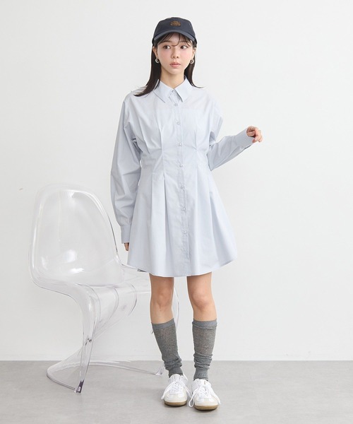 earth music&ecology（アースミュージックアンドエコロジー）の「ウエストタックシャツミニワンピース（シャツワンピース・レディース・オフホワイト/サックスブルー/イエロー・FREE）」の6枚目の写真