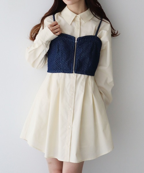 earth music&ecology（アースミュージックアンドエコロジー）の「ウエストタックシャツミニワンピース（シャツワンピース・レディース・オフホワイト/サックスブルー/イエロー・FREE）」の18枚目の写真