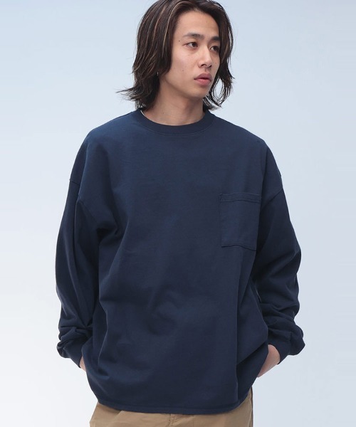 長袖 セール】Goodwear 袖リブ ポケット クルーネック 長袖 Tシャツ
