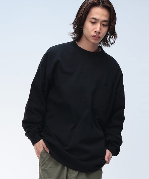 長袖 セール】Goodwear 袖リブ ポケット クルーネック 長袖 Tシャツ