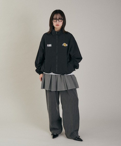 セール】Perushu / NBA スタンドネックロゴ刺繍ダブルジップナイロン